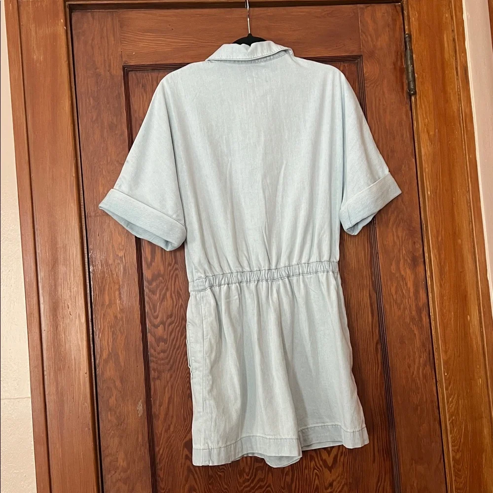 Sezane Light Blue Linen Belted Romper